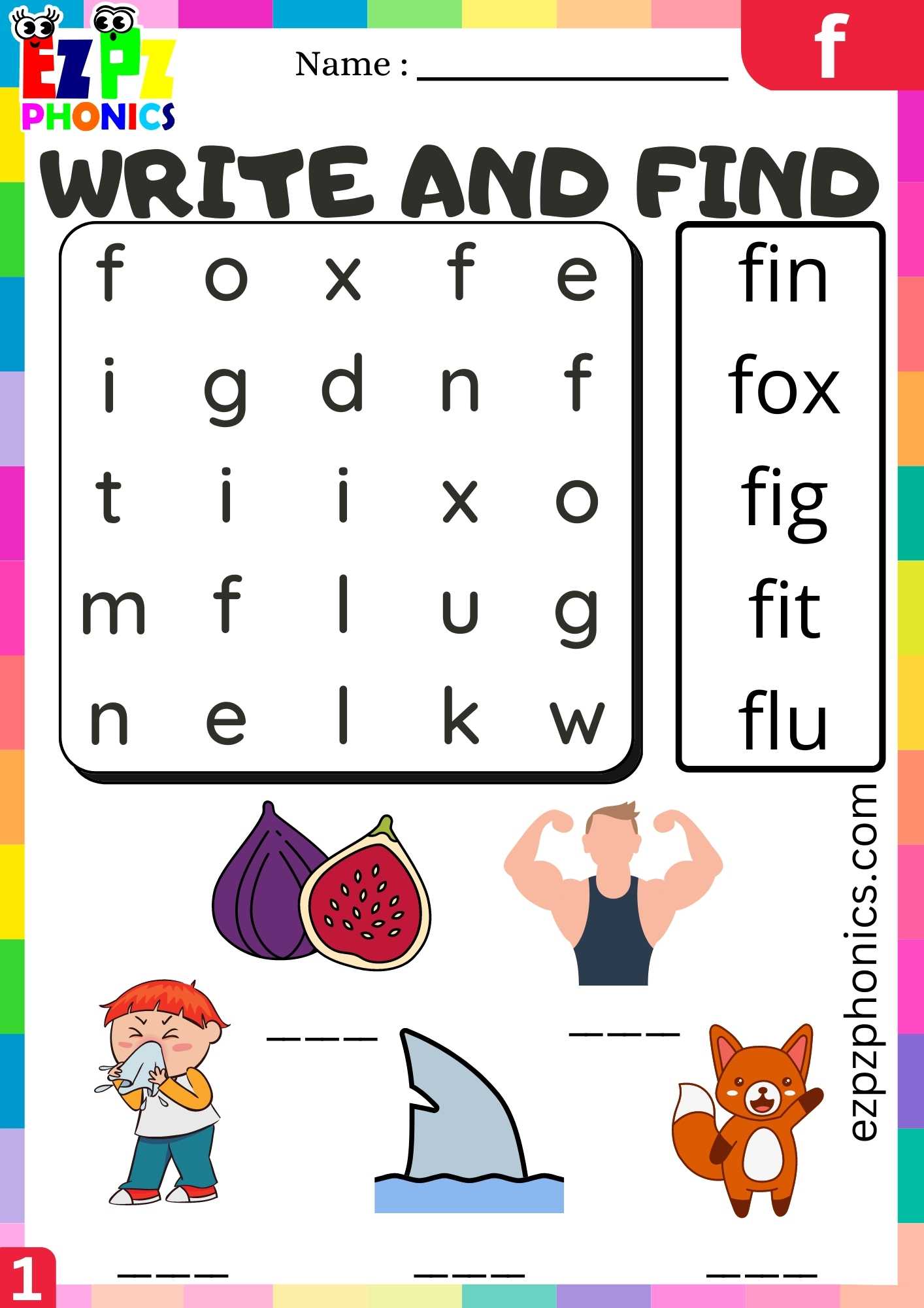 Letter F Write And Find Beginning Sounds Worksheet